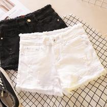 2021 New burr hole denim shorts female summer Korean version of wild white hot pants ins Super fire pants