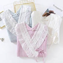 Cotton crepe kimono pajamas moonwear lace spring summer maternal breastfeeding pajamas postpartum milk feeding clothes thin