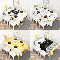 Personalized simple geometric tablecloth thickened waterproof cotton linen long dining table cover cloth round table small tablecloth Nordic home fabric