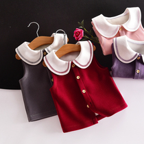 Baby vest Spring and Autumn wear Korean version of foreign style girl woolen vest plus velvet autumn and winter cute children cardigan outside