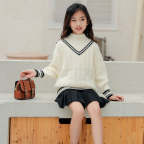 Girl mink pullover sweater autumn winter clothing 2021 new children Girls middle and big children foreign-style knitted base shirt