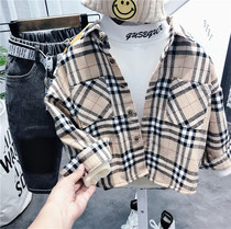 Boys long sleeve shirt new winter plaid cotton inch shirt baby grinding autumn children plus velvet shirt