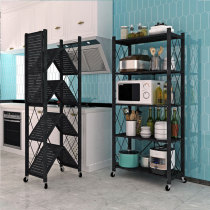 Installation-free folding kitchen supplies shelf floor-standing multi-layer oven shelf microwave storage rack