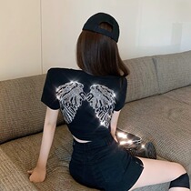 celine pianna letter short sleeve T-shirt female summer new body 100 lap personality wings short blouses
