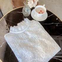 Plain Left Bank white lace base shirt female interior wear autumn and winter 2021 new foreign-style mesh coat Joker