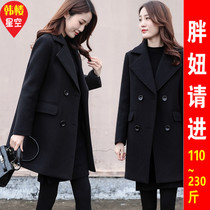 220 Jin 210 autumn and winter plus size womens clothing loose thin fat sister black woolen coat fat hair jacket