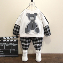 Childrens clothing Boy suit spring and autumn 2021 new handsome foreign style childrens Korean version of the two-piece set of male baby net red clothes