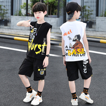 Tide Cool Street Dance Clothes Childrens Vest Set Mid-Big Boy Summer Dress Set Sleeveless T-Shirt Shorts