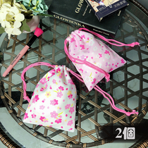 2 Japanese romantic cherry blossoms pink girl Cork pocket drawstring bag small portable cosmetics accessories storage bag
