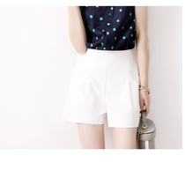 Japanese womens summer commuting leisure and comfortable cotton Tencel black and white high waist quarter pants Bermuda shorts