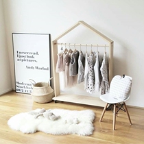  ins Nordic style simple pulley coat rack Clothing display solid wood hanger floor-to-ceiling mobile storage rack