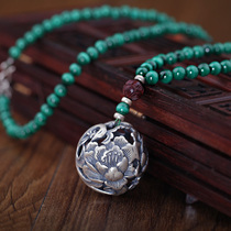 Xi Vegan Peacock Necklace Hibiscus Flowers Balls Pure Silver Pendant Long Style National Wind Autumn Winter Sweater Chain Sleeve Chain Female Ornaments