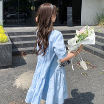 High-end maternity dress summer short-sleeved cotton embroidery net red foreign summer maternity dress summer medium-long section