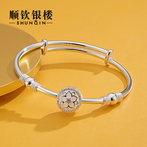 Shunqin silver tower S999 foot silver flower language push and pull sterling silver bracelet Sen department hand decoration simple send girlfriend birthday gift