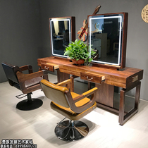 Retro solid wood single-sided double-sided four-sided barber shop hair salon mirror table high-definition LED beauty salon make-up special direct sales