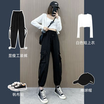 Overalls womens Tide brand Black Spring and Autumn small man with Martin boots pants 2021 autumn 150cm womens pants