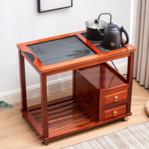 African rosewood mobile tea table Household small tea table kettle one new Chinese tea cart wood grain stone small tea table
