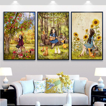 Mona Lisa cross stitch cartoon girl triptych line embroidery new simple modern living room small bedroom small piece