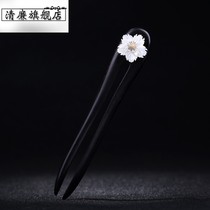 Handmade shell black sandalwood U-shaped hairpin hairpin female simple Joker retro style Hanfu cross flower Maple Leaf hairpin