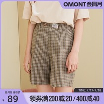 omont egg tarts home retro college style casual loose high waist plaid straight pants womens wide leg shorts summer