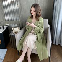 2021 new Korean early autumn Hepburn style mid-length lace-up windbreaker jacket womens loose casual autumn coat