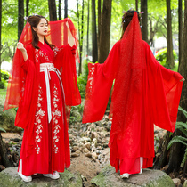 Hanfu female flower wedding Phoenix large sleeve shirt collar waist-high skirt Heavy embroidery big red daily costume Chinese style