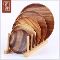 Solid wood new texture tray phase wood circular fruit plate dried fruit snack dish quaint tea plate