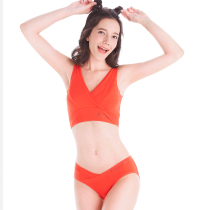 Cotton large code No marks for breast feeding bra gestational bra with vest-style crossed briefs suit