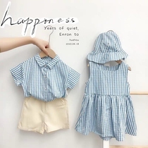 Striped Dress dress Summer 2021 Children male and female baby shirt pants suit foreign air trendy brother and sister dress