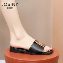 Zhuxiani 2022 Summer new slippers Female flat-bottomed Toe Word Drag Fairy sweetness outside wearing beach sandals