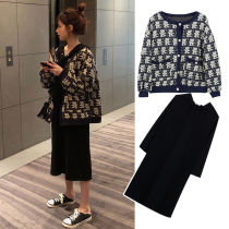 Autumn dress 2021 new black long sleeve jumpsuit size womens fat mm early autumn fashion two-piece suit