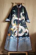  Cloud decoration totem original womens long coat ethnic style old embroidery plate Silver Tamron silk satin folio temperament coat