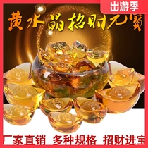 Special high-end size yellow crystal ingot ball ornaments Zhaocai Nafu opening gifts home decorations