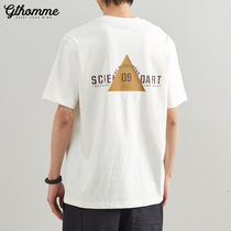 Hong Kong Tide Card 2021 Summer New T-shirt Male Triangle Printed Short Sleeve Trend Round Collar Casual Minimalist half sleeve male
