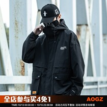 Xiaobin national tide 2021 spring new hooded assault clothing men loose hip hop Tide brand big pocket tooling coat tide