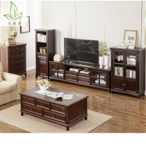 American country solid wood TV cabinet tea table combination set living room simple new small apartment combination TV cabinet