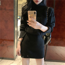 2020 autumn and winter new Korean version high collar three-dimensional twist pattern waist knitted sweater thin hip dress female