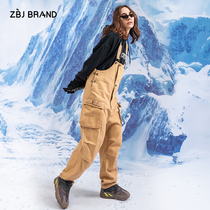 ZBJ retro tidal brand back pants loose jumpsuit pants big leg pants old pants ins suspenders men and women