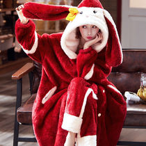 Coral Suede Sleeping Gown Lady Autumn winter Home Residence Flannel Flannel Thicken adorable sweet and outer wearing pyjamas two sets