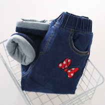 Girls cotton pants plus velvet thickened three layers of cotton children women wear loose pants a pair of winter girl jeans