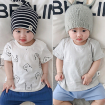 01-2-year-old baby piglet T-shirt Summer pure cotton baby clothes men and women 100 hitch short sleeve round sweatshirt