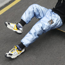 Boys winter clothing plus suede pants CUHK Childrens clothes 2020 New thickened bright face leather down cotton pants external to wear