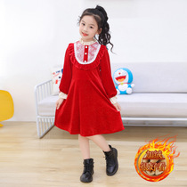 Girls dress plus down Korean version of autumn and winter new long sleeve girl with dress Christmas New Years Eve dress for princess dress