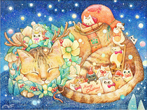 Spot 3D-JP Plastic Plane Puzzle Cotton Lion Christmas Eve with Cat 1200 pieces