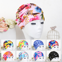 2021 new swimming cap womens long and short hair swimming cap hot spring comfortable not le head plus size pleated cap fabric printing