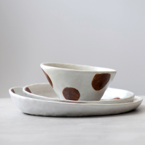 Miyake original handmade Japanese coarse pottery tableware Simple household fruit plate tableware art retro pottery tableware plate