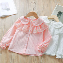 Girls autumn shirt 2020 new foreign baby collar long-sleeved top child 2-3 years old open button shirt shirt
