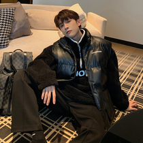 Hualun winter trend leather vest men warm PU leather jacket vest outside wearing tide jacket 2021 motorcycle suit
