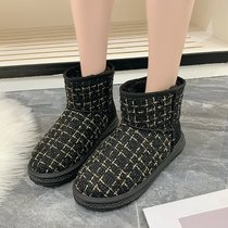 Snow boots womens flat bottom fashion Korean version plus velvet thick boots autumn and winter all-match warm non-slip student net red cotton shoes