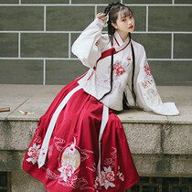 Hanfu women original Chinese style bow collar Pipa sleeve waist short coat skirt Daily Spring and Autumn ancient style Super fairy embroidery suit